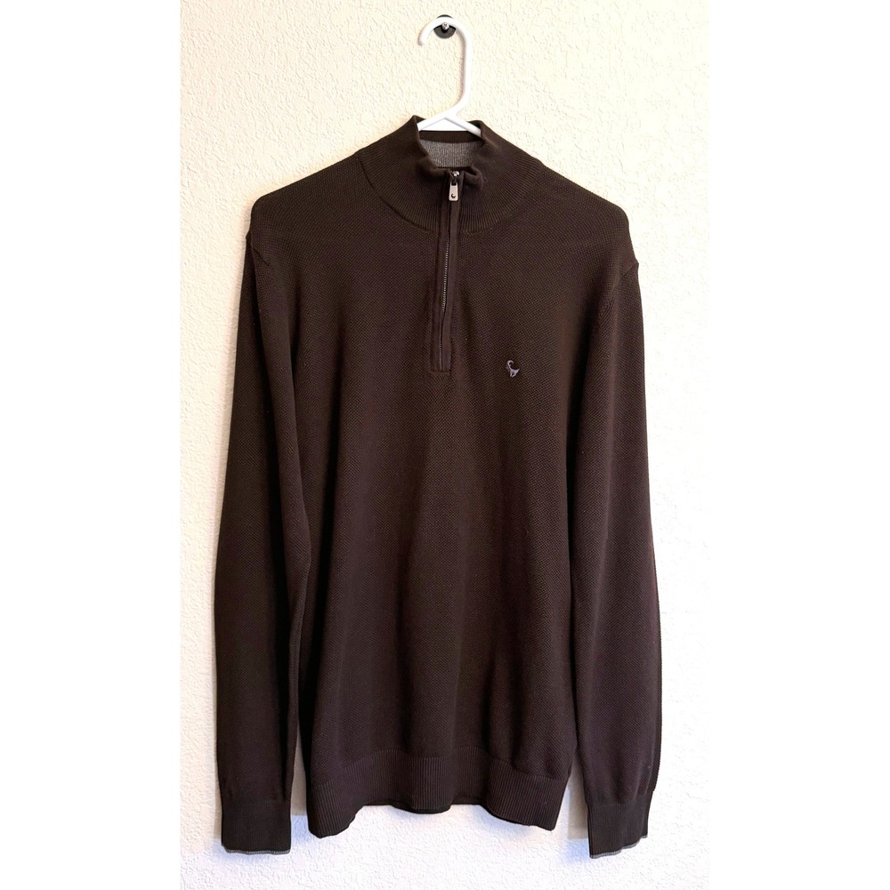 Old Khaki Mens Chocolate Brown Cotton Quarter Zip Waffle Knit Sweater Medium